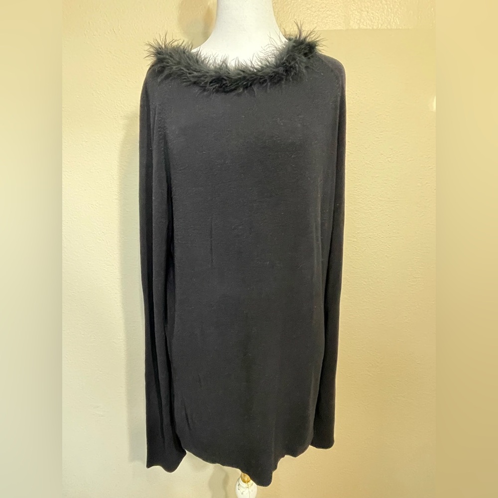 BCBGMaxAzria black Sweater with boa Trim